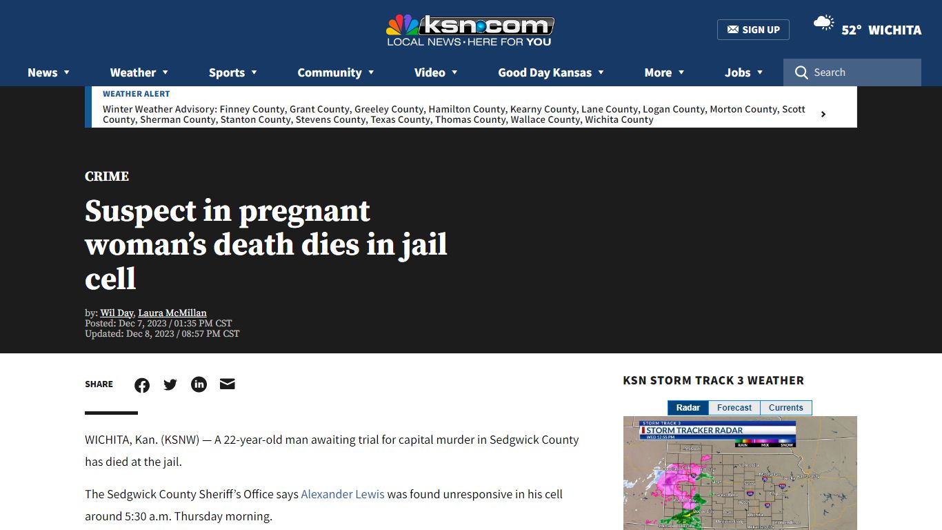 Inmate charged with murder dies in Sedgwick County Jail - KSN-TV